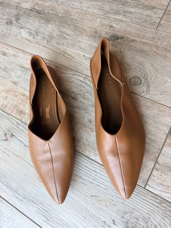 Vince Shoes - Vince Lex Tan Leather Asymmetrical Pointed Toe Ballet Flats Minimalist 8.5